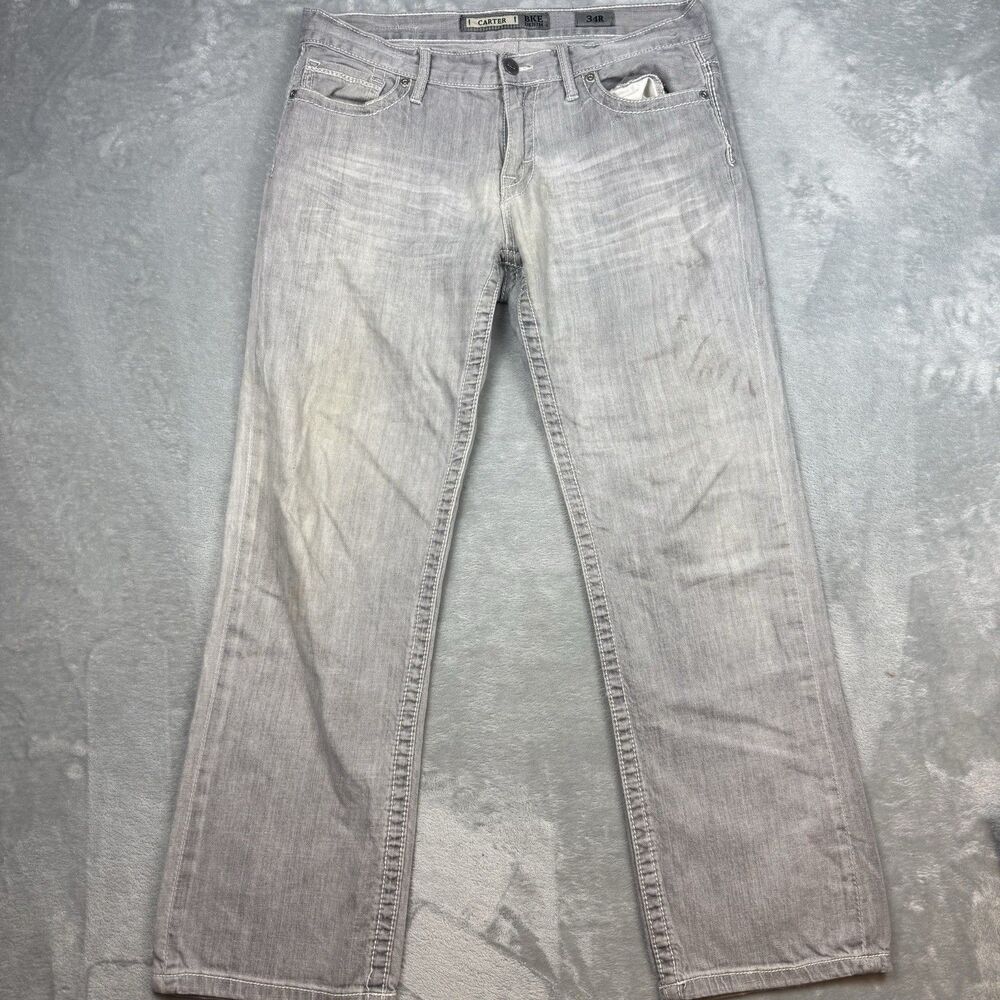 BKE Carter Jeans Mens 34R Gray Denim Straight Leg Faded Buckle Black